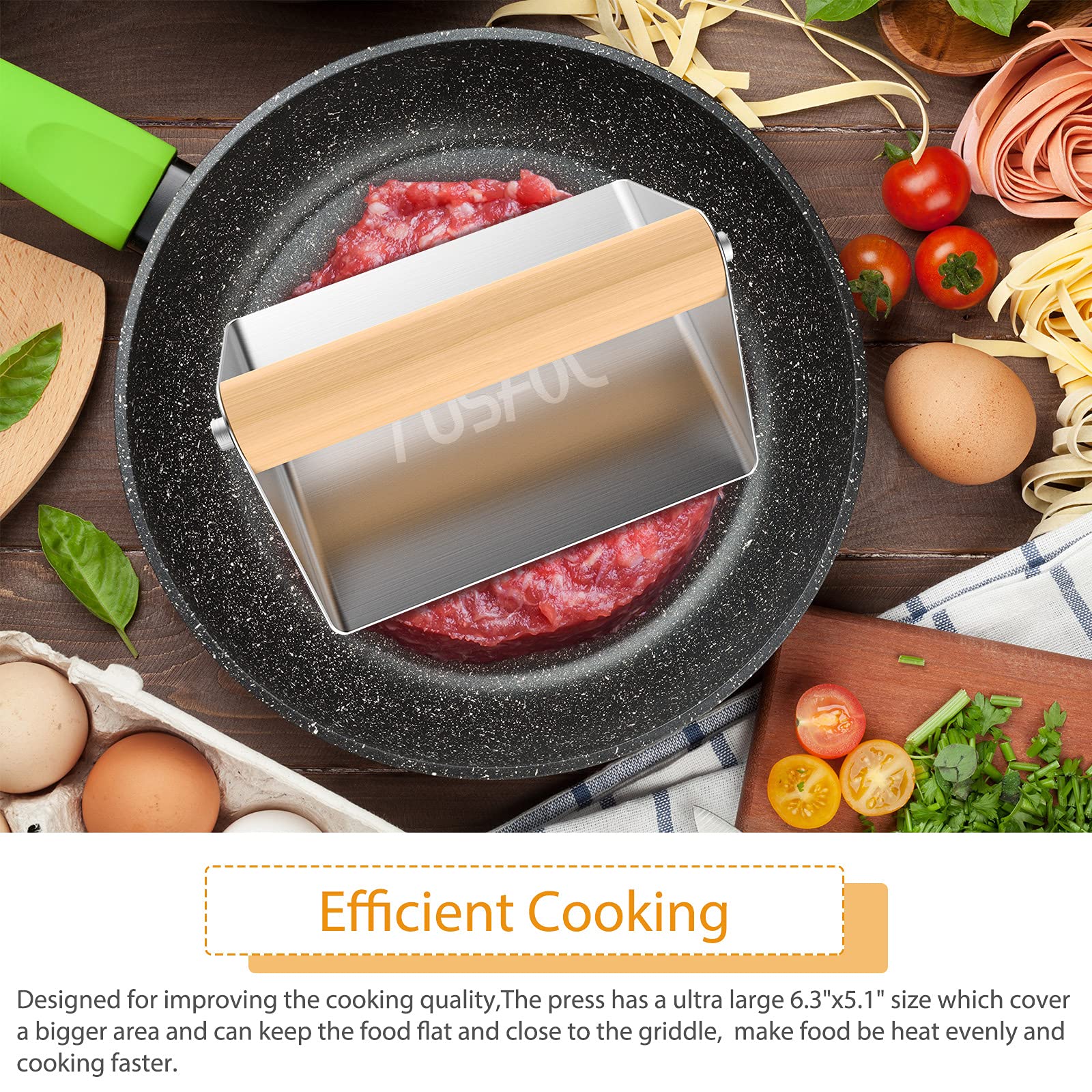Rusfol, grande frantoio in acciaio inox con spatola in acciaio inox, resistente per pancetta, manico in legno, non arrugginisce, facile da mantenere e usare, ideale per uso interno ed esterno