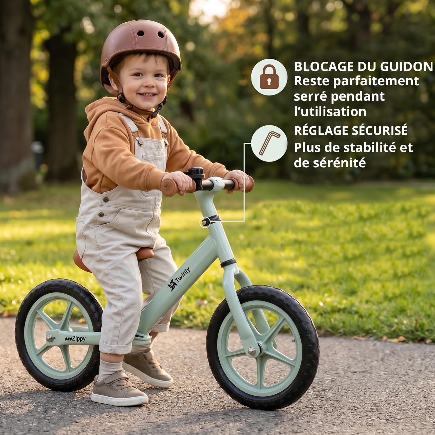 Twinly Vélo d'équilibre pour enfants 3-6 ans Zippy Vélo sans pédales avec siège réglable 80-125 cm, jusqu'à 30 kg, entraînement d'équilibre et de coordination