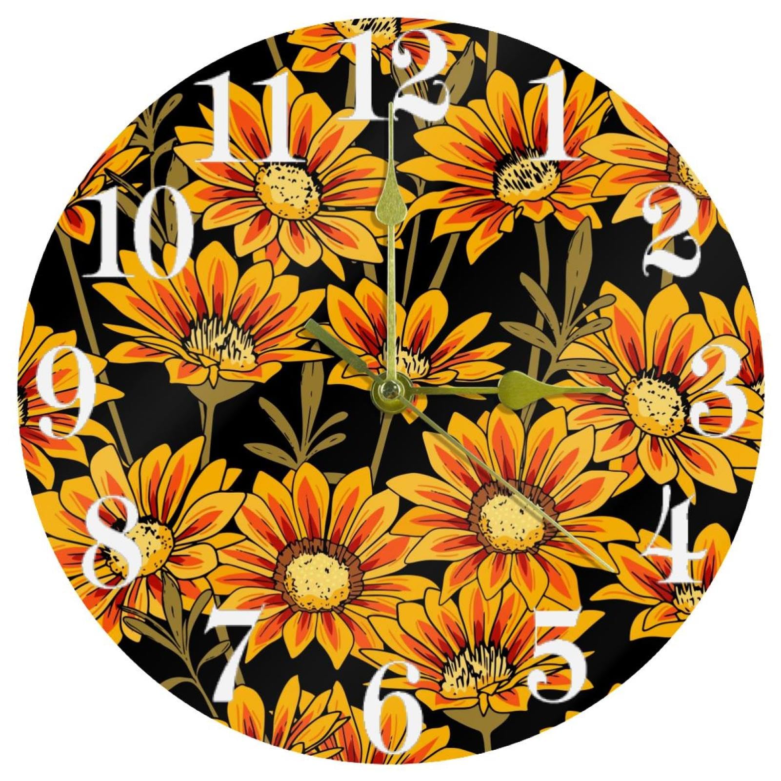 Horloge murale pour maison et cuisine fleur de Gazania jaune et rouge