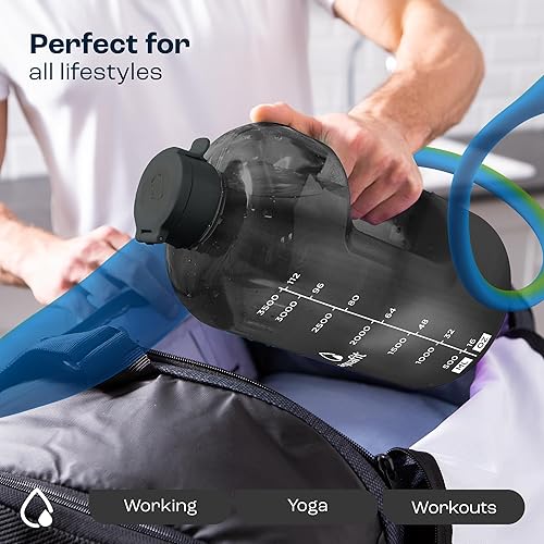 Miniatura 7 de AQUAFIT Botella de agua de 1 galón con marcador de tiempo, tapa para popote y bebida, botella de agua grande con popote, botella de agua para