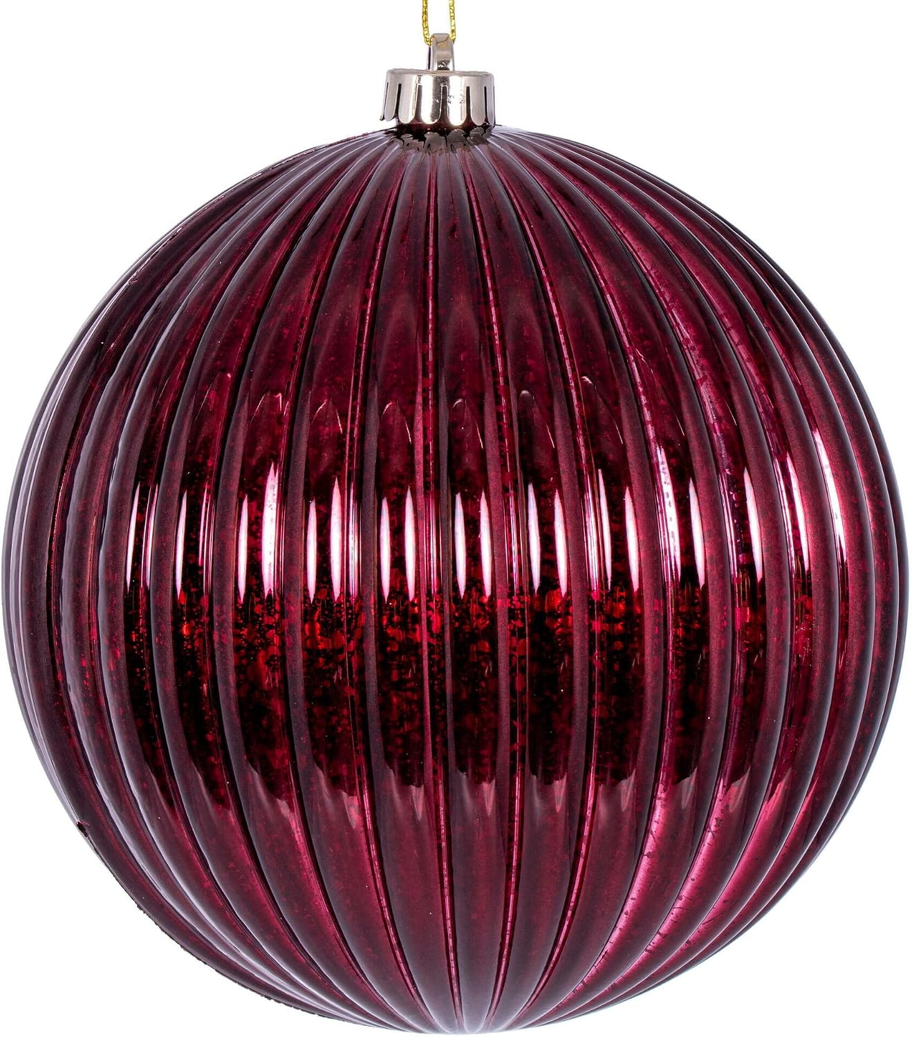 Vickerman 8" Burgundy Shiny Lined Mercury Ball Ornament.