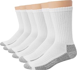 Hanes Men's Double Tough Cushioned Crew Work Socks - Moisture Wicking, Odor Control, Arch Support, Black/White 6-12 Pack