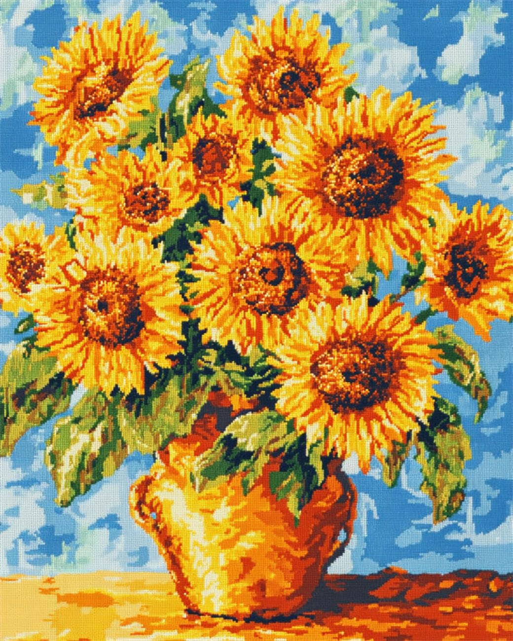 AMBATTERY Flowers DIY Beaded Cross Stitch Kit Sunflowers in A Vase Needlepoint Handcraft Kit DIY Beaded Painting 3D Tapestry Bead Cross Stitch Set 60x80cm