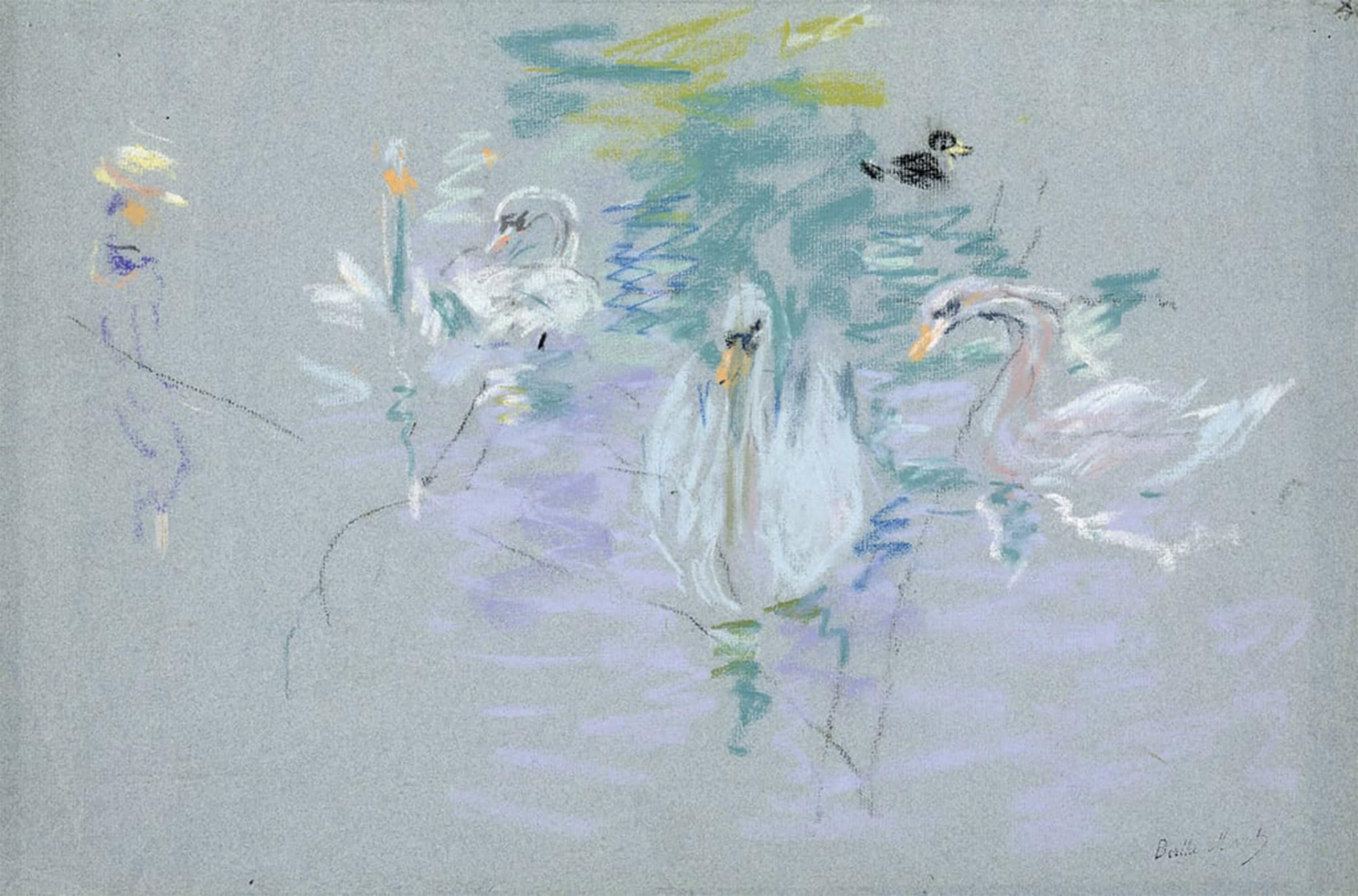 HRJUBWREE Vintage Poster Photo Wall Print Mural Artwork Swans by Berthe Morisot Art Prints Painting for Office Decor 60x90cm
