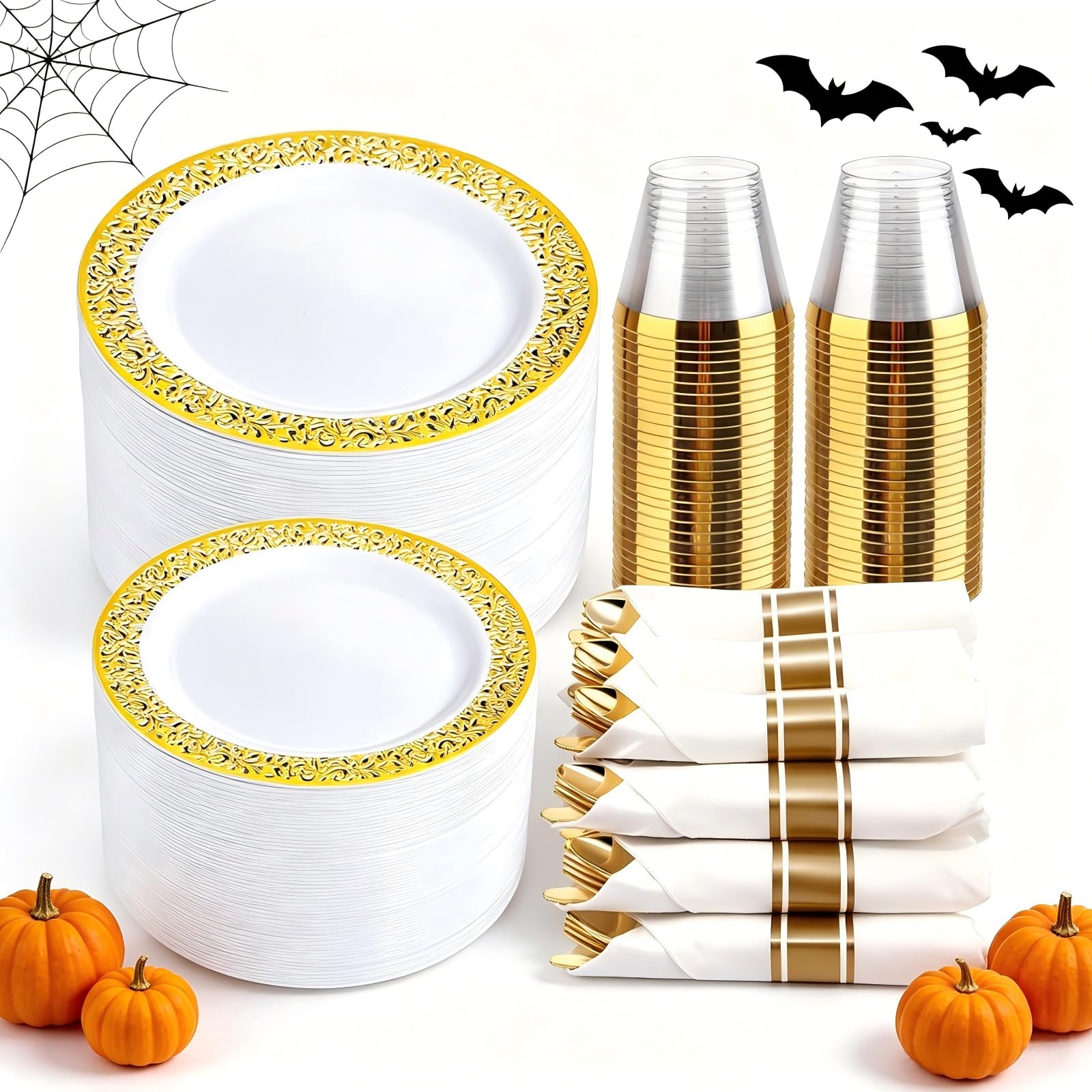 Gold Plastic Plates - 350pcs for Parties & Weddings -15