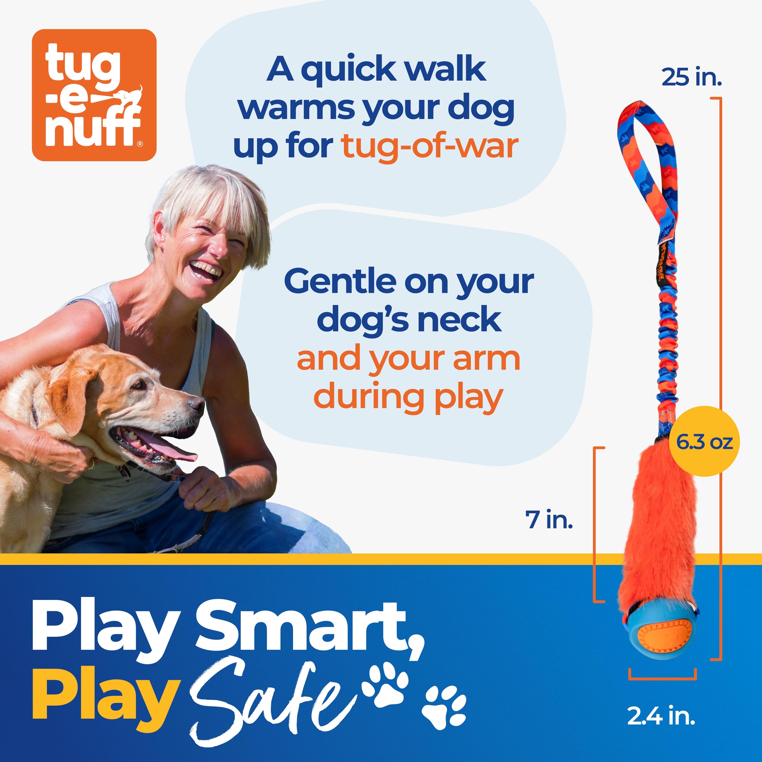 Tug-E-Nuff - Fauxtastic PowerBall Bungee | Giocattolo elastico resistente per cani | Ideale per addestramento interattivo del cane e cani di tutte le età | Realizzato in resistente pelliccia sintetica