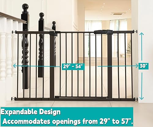 Miniatura 2 de Puerta de seguridad para bebés y mascotas de 29 a 57 pulgadas, puerta de metal de 30 pulgadas de alto para puertas y escaleras, fácil de abrir con