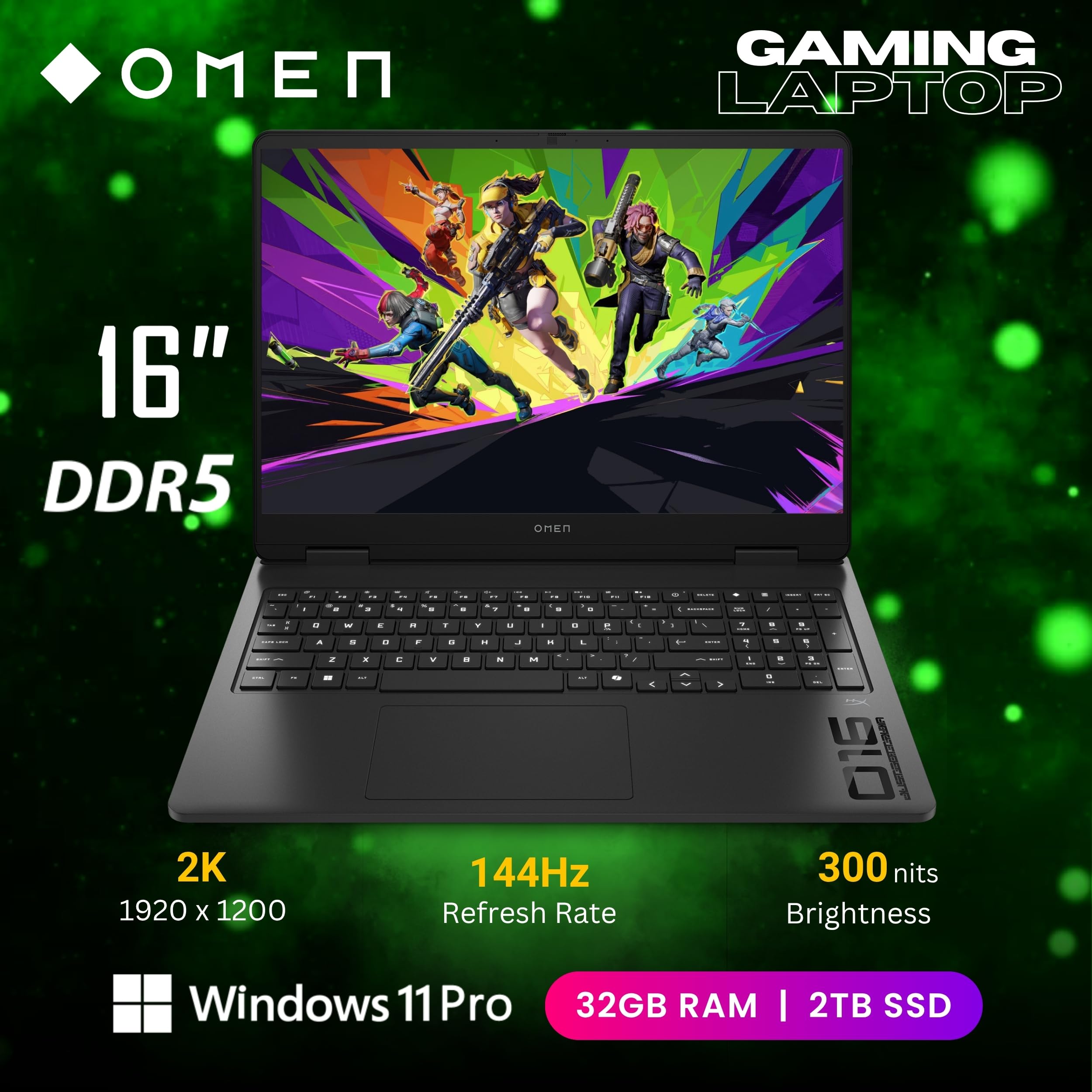 HP OMEN 16 Laptop gamingowy 144 Hz, wyświetlacz 2K, Ryzen 9 8940HX(>i9-13900H, 5,3 GHz), GeForce RTX 5060, podświetlana klawiatura RGB, Copilot+ PC, obsługa VR, WiFi 6E, Windows 11 Pro, czarny (32 GB