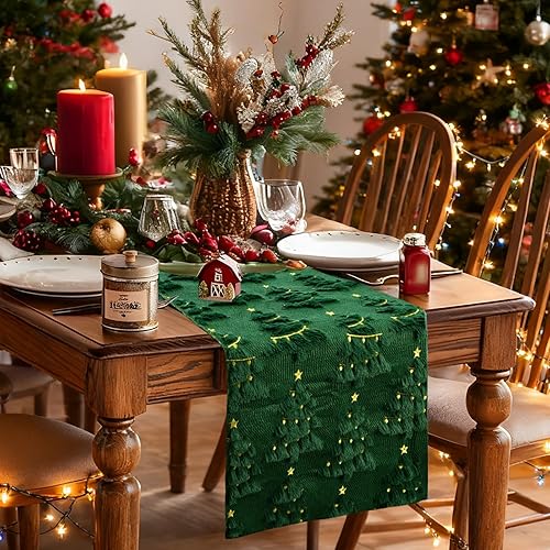 Miniatura 7 de IVAPUPU Camino de mesa de Navidad con árboles de Navidad, decoración para comedor, fiestas, decoración de vacaciones, 13 x 72 pulgadas