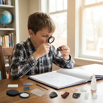 Mineral ID Kit Rock Mineral Identification Kit - Includes Streak Plates, Glass Plate, Magnet, Dropper Bottle, Nail, Hand Lens, Cooper Sheet, Rock & Mineral Geology Kit