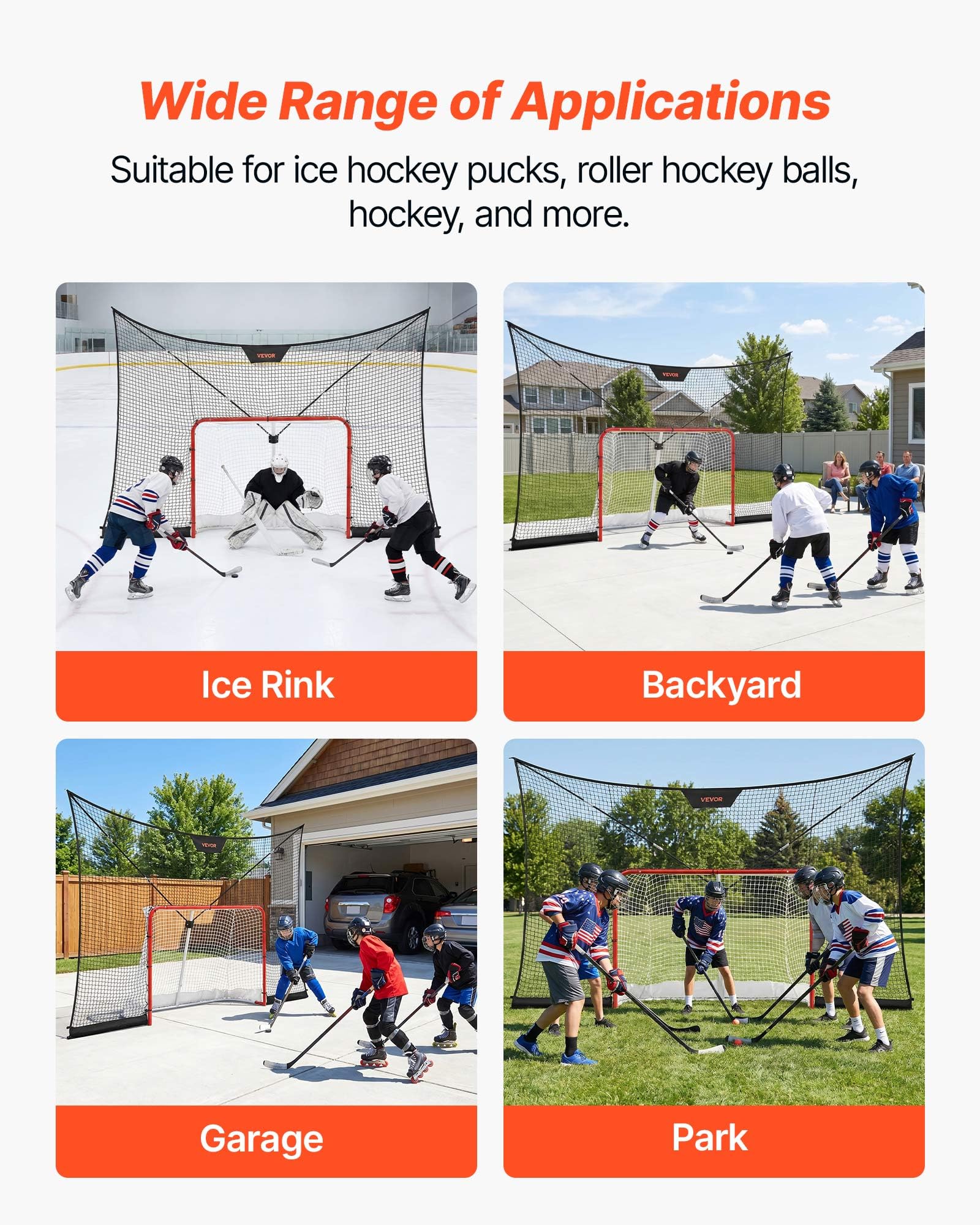 VEVOR Set di Attrezzatura Porta con Rete di Hockey 366 x 213 cm Portatile, Attrezzatura Bersaglio di Porta per Allenamento Hockey Eventi Sportivi Aste di Supporto in Fibra di Vetro, Rete Bersaglio