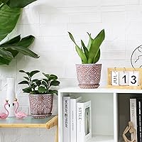 Vista 4 de Gepege 6 Inch Beaded Ceramic Planter Set of 2 with Drainage Hole and Saucer for Plants, Indoor-Outdoor Large Round Succulent Orchid Flower Pot