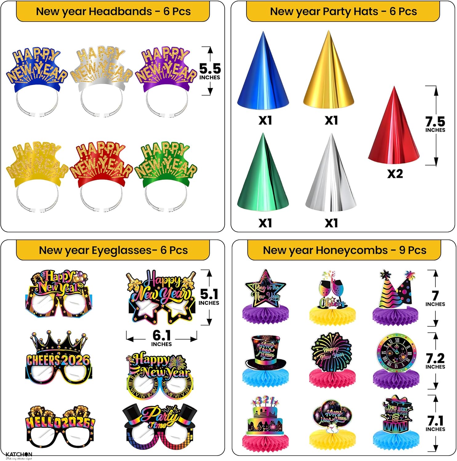 KatchOn, Multicolor - New Years Party Favors Set with Hats - Pack of 82 | Happy New Years Eve Party Supplies 2026 with Holiday Photo Booth Props | Happy New Year Decorations 2026, Nye Decorations 2026 - Image 2