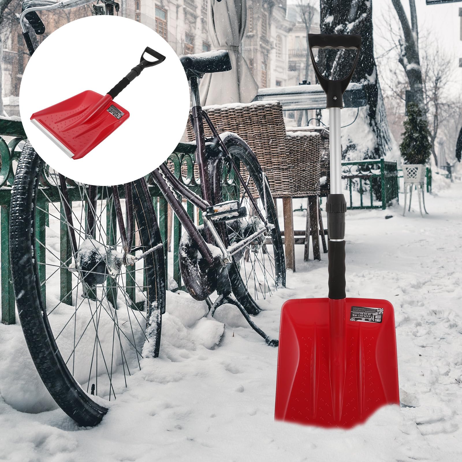 BESPORTBLE Pelle à Neige Rétractable en Plastique Manche en Aluminium Outil de Déneigement Hivernal Compact et Léger Accessoire Rouge pour Voiture et Camping-Car Truelle à Boue