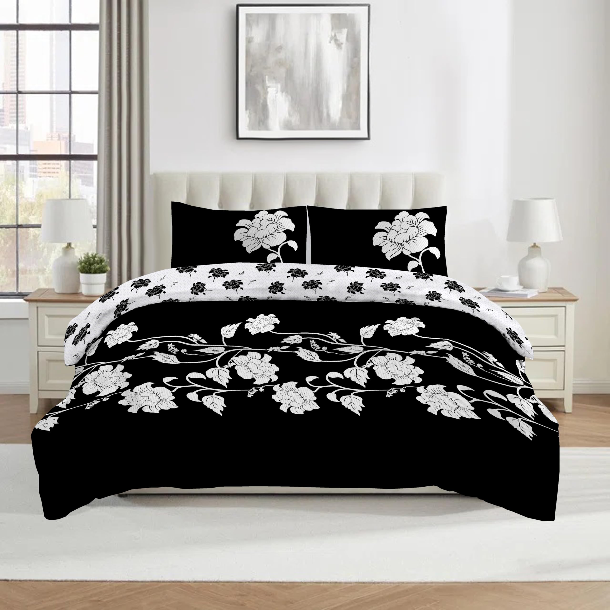CHARKHAH Floral Duvet Cover Set Single – Polycotton Bedding Set with Fitted Sheet, Pillowcase & Button Closure – Easy Care Fitted Sheet Quilt Cover Set — image 1