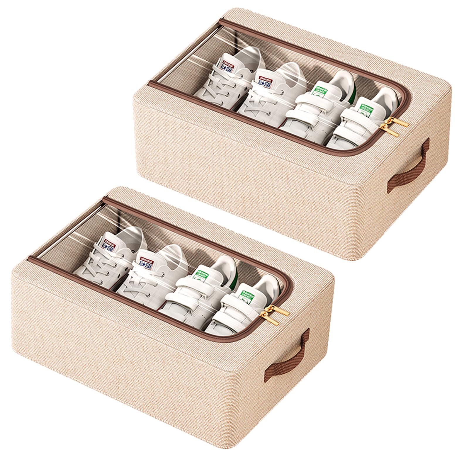 MYUPDALIN 2 Pack Shoe Organizer for Closet, Storage Bins, Hat Organizer, Under Bed Storage Containers, Foldable, Stackable Shoe Storage Containers for Storing Shoes, Clothing and Daily Necessities