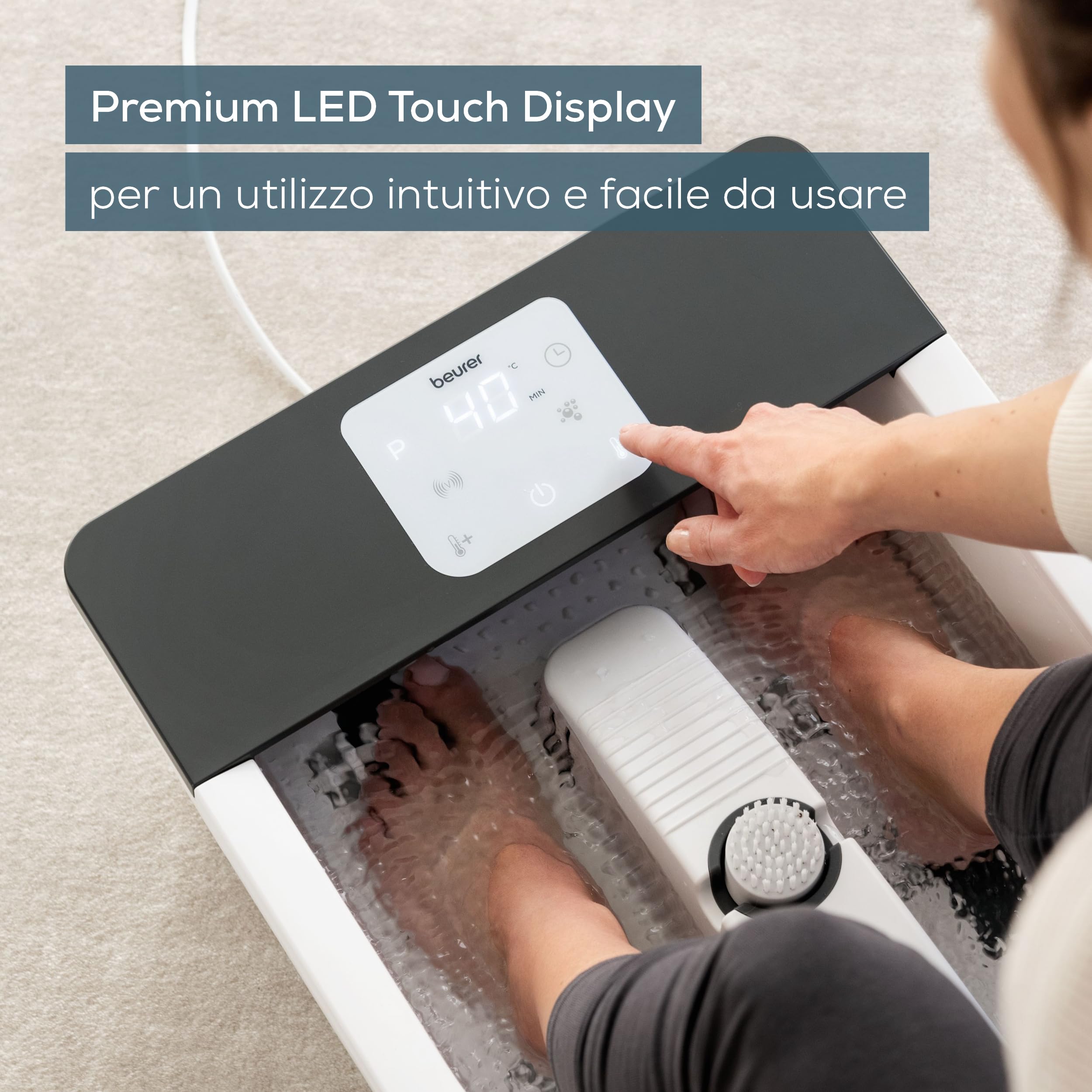 Beurer Foot Spa FB 60, Idromassaggiatore Plantare con Riscaldamento dell'Acqua, Idromassaggio, Massaggio Vibrante e 3 Zone di Temperatura