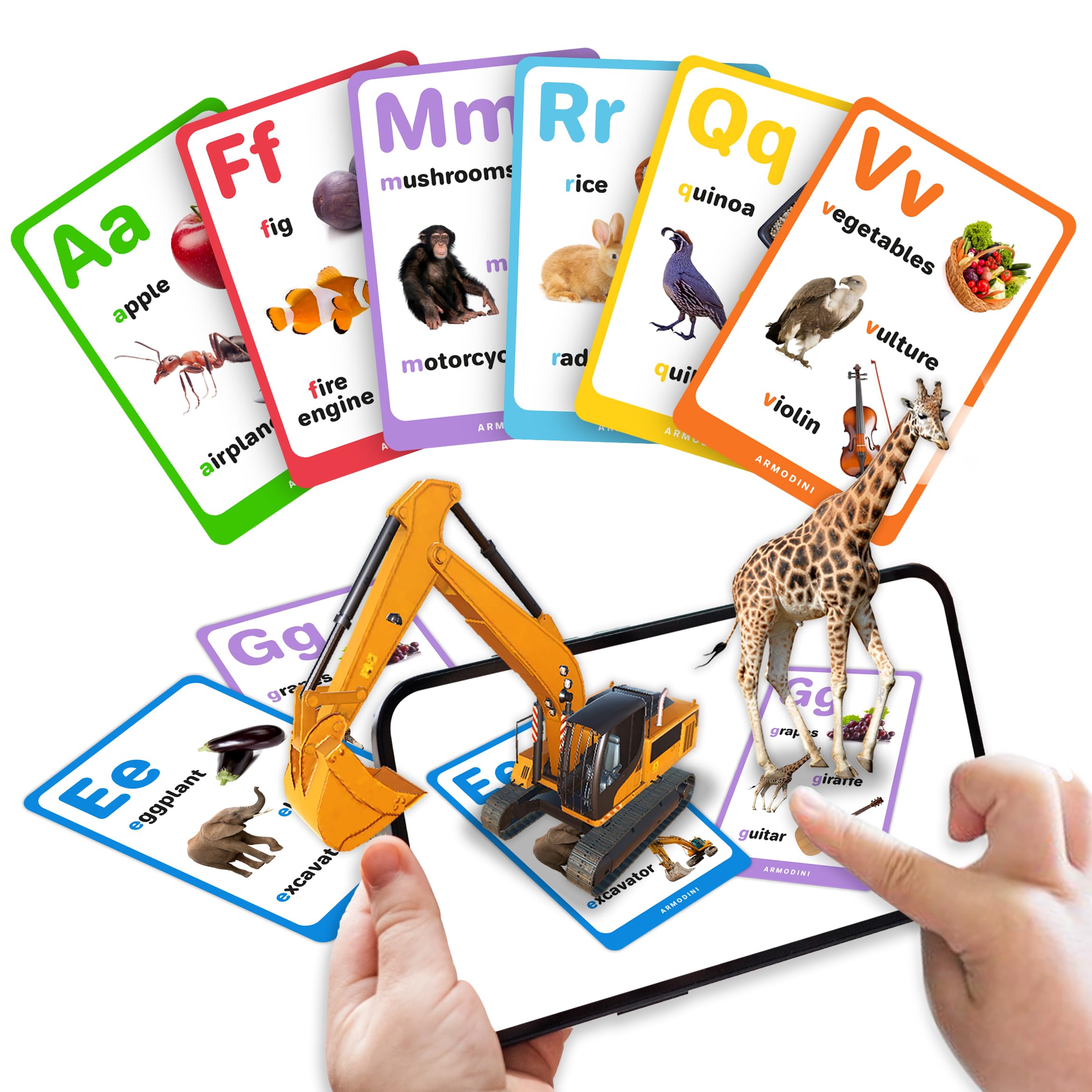 Magic Flash Cards Come to Life with Included App. Tear & Waterproof, Photorealistic Images. Alphabet, Foods, Animals, Objects. Educational Toy for Toddlers & Preschoolers, Ages 18m to 6 Years Old