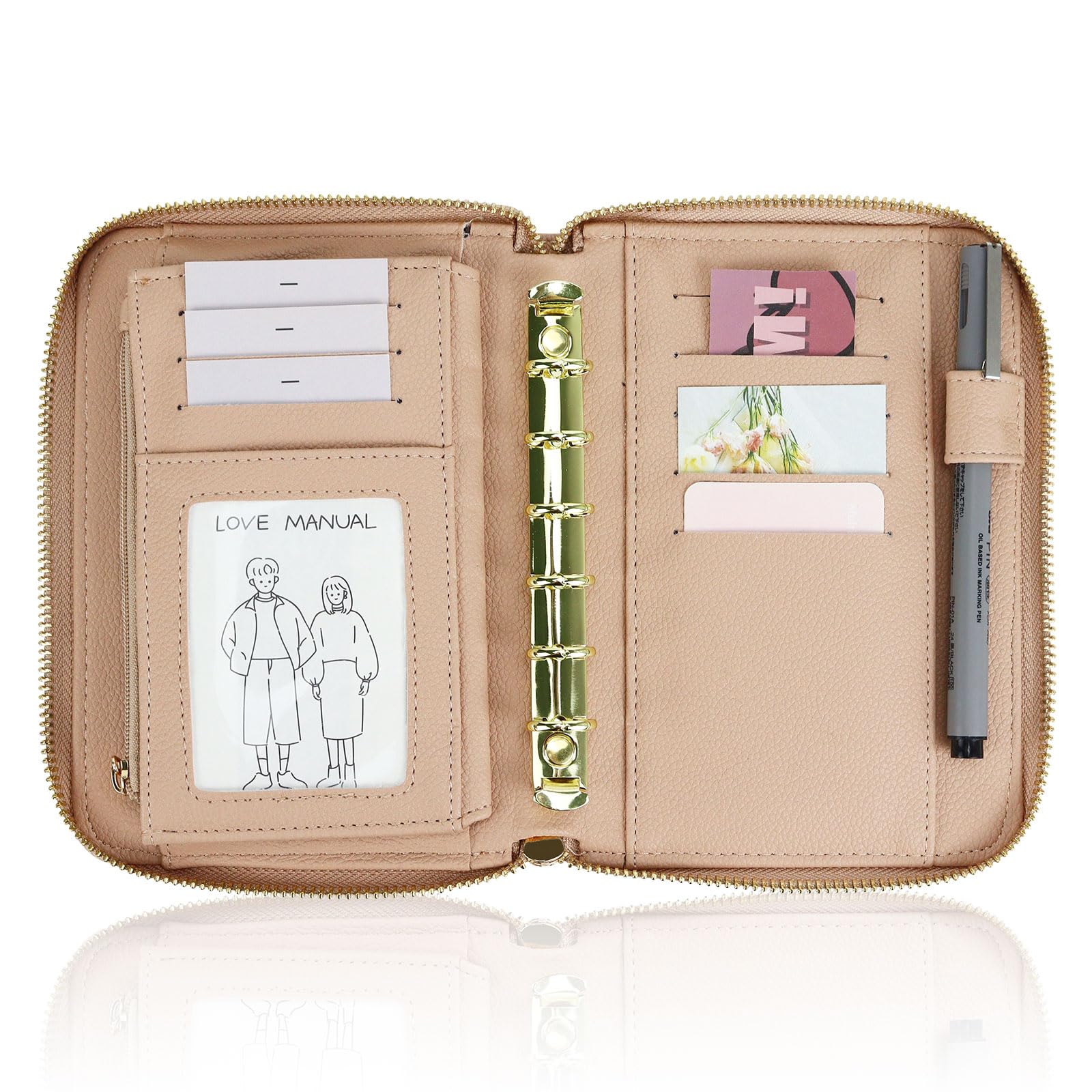 Portefeuille Organisateur A7 Avec Fermeture éclair - Cuir Synthétique - Rechargeable 6 Anneaux