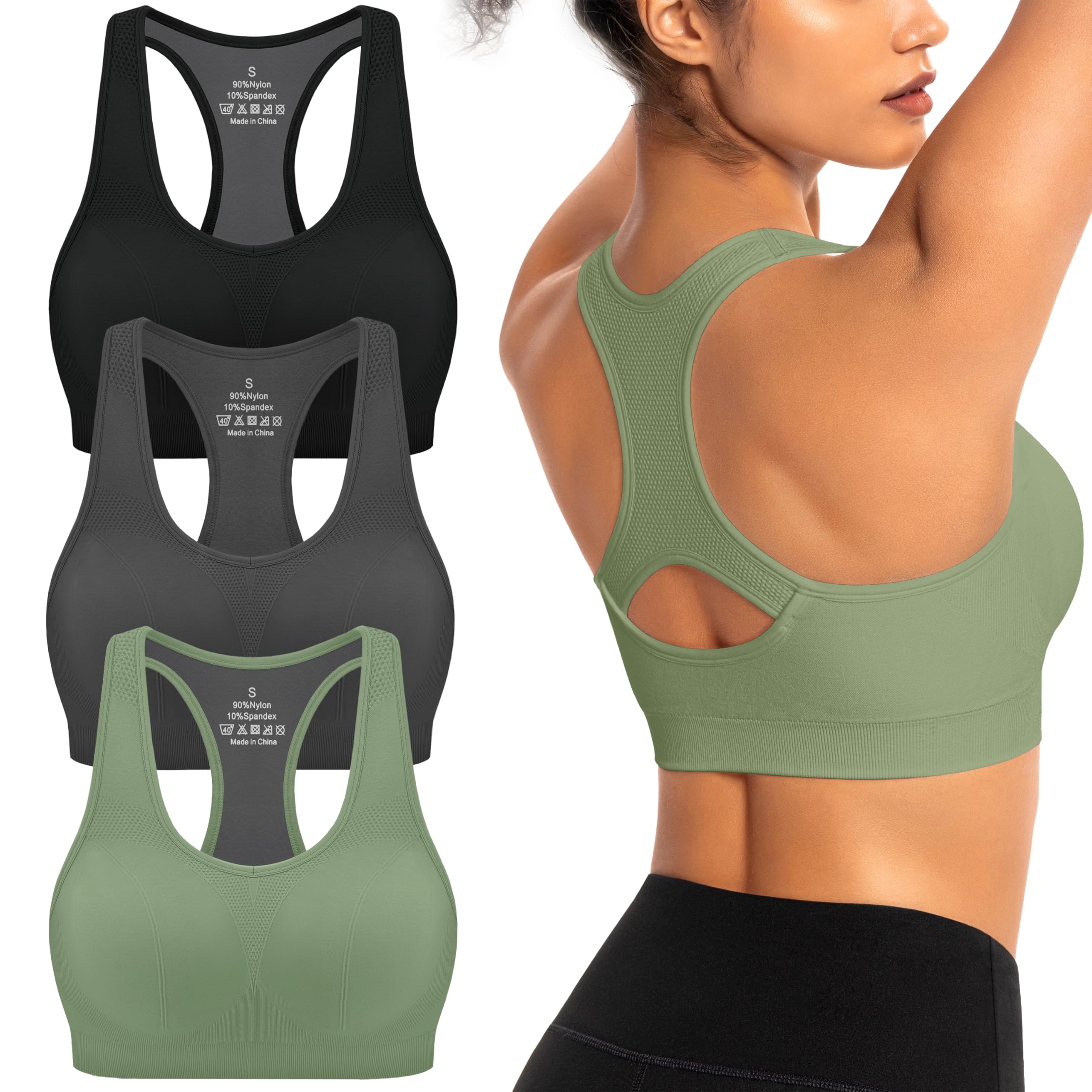 AENLLEY Padded Racerback Sports Bras for Women - Breathable Medium Support for Yoga Gym Workout Fitness