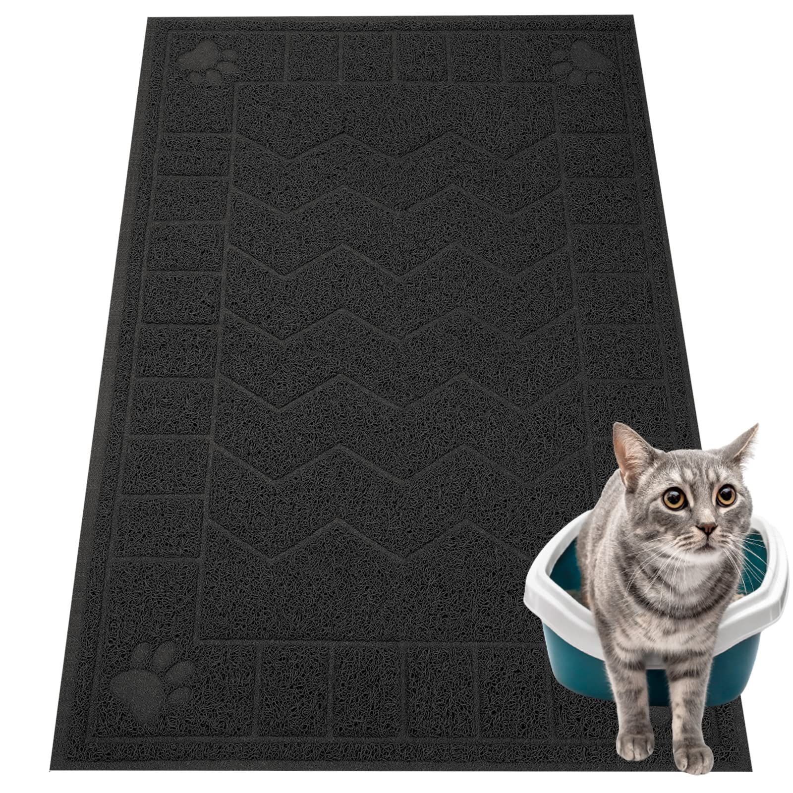 Cat Litter Box Mat, 35" x 24" Large Waterproof Litter Trapping Mat
