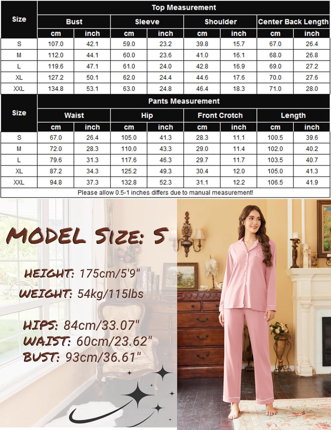 Ekouaer Womens Pajamas Set Cotton Long Sleeve Button Down Sleepwear Top and Long Pants Set Soft 2 Piece Pjs Lounge Set S-XXL - Image 6