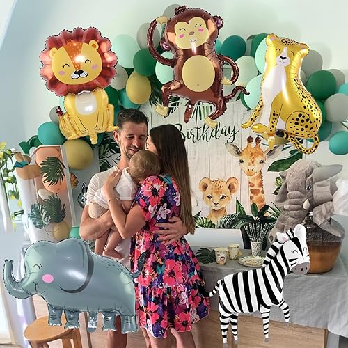 Miniatura 5 de Globos de animales de safari en la selva, decoraciones de fiesta de cumpleaños con temática de safari en la selva, leones, cebra, elefante, mono,