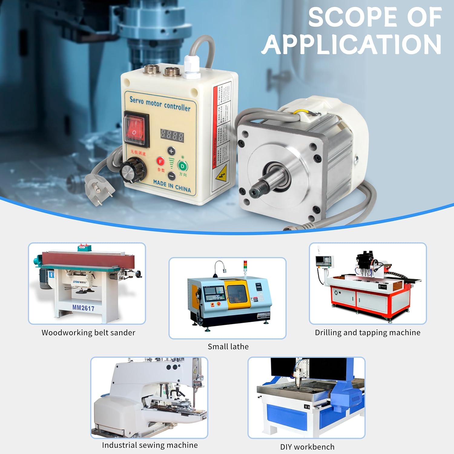 CNCTOPBAOS 1HP 750W AC Permanent Magnet Brushless Servo Motor Controller Kit 110V, 2.62N.m CW/CCW 200-6500RPM Adjustable Speed Drive for Lathe Woodworking Milling Drilling Belt Sander Sewing Machine