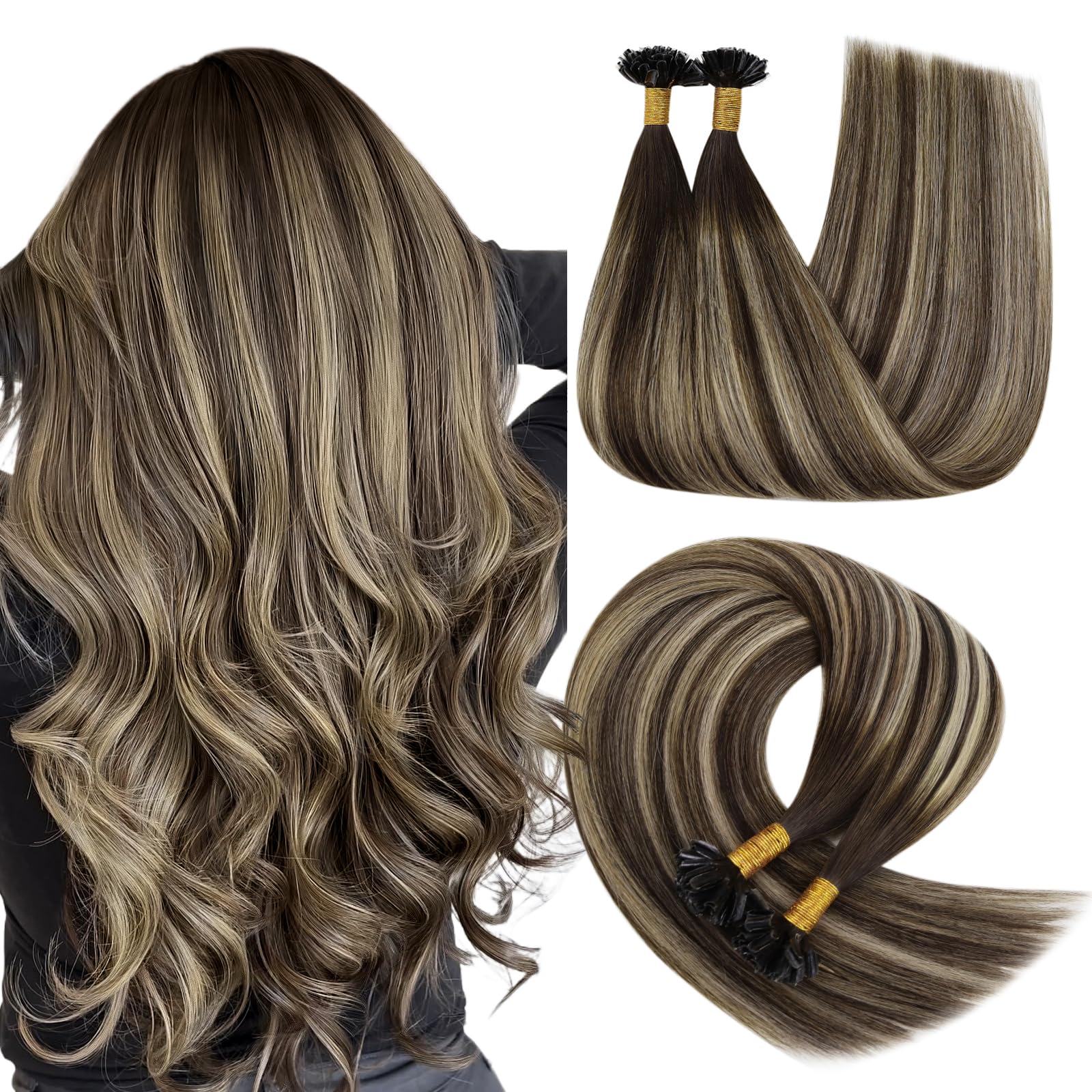 YoungSee Nano Beads Hair Extensions Blonde 14inch Nano Hair Extensions Warm Ash Blonde Highlights Bleach Blonde Nano Ring Hair Extension Highlight for Women Cold Fusion 50g Short Straight 50s — view 58
