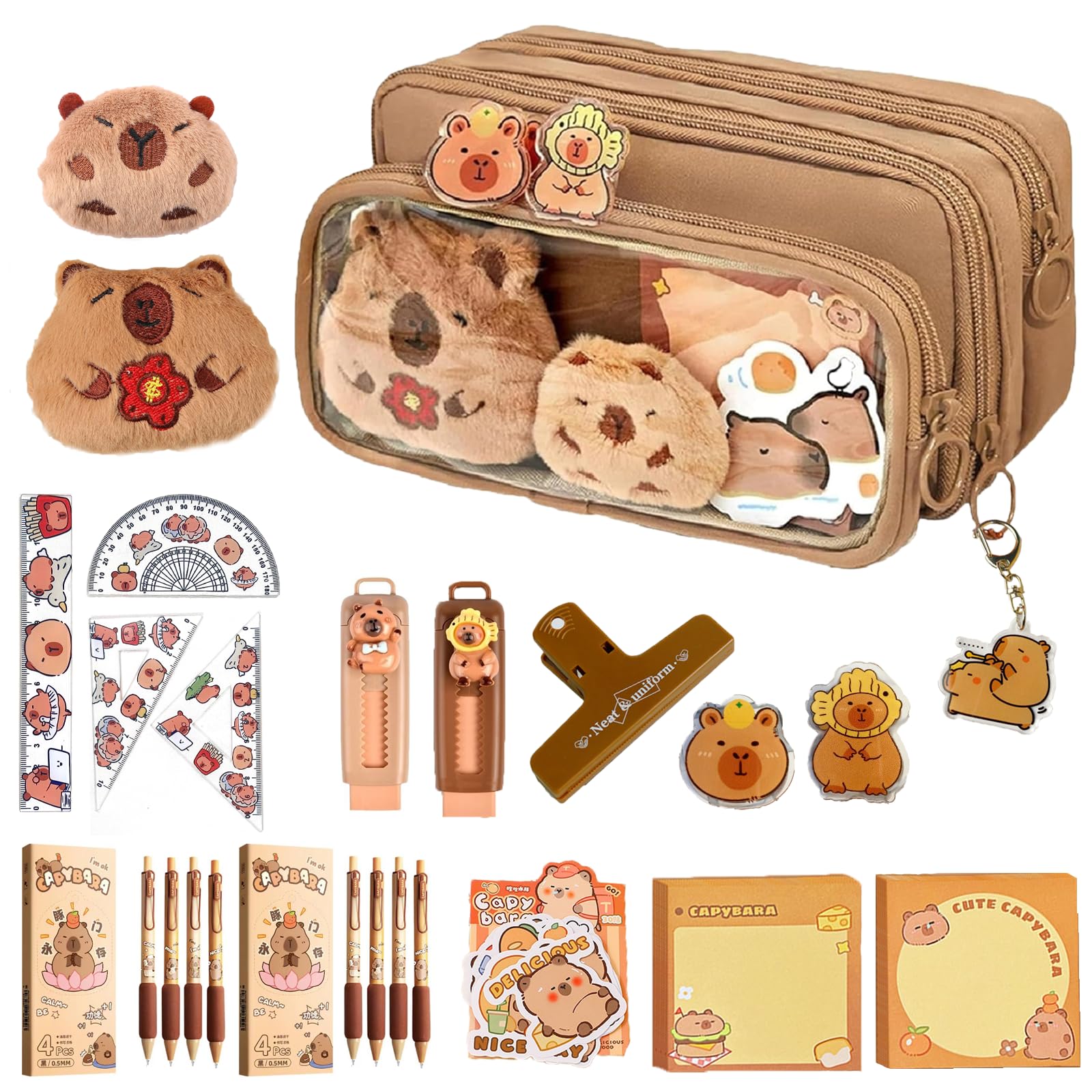 Capybara - Set di astucci a 9 strati, grande capacità, resistente sporco, ampia apertura, astuccio per matite Capybara, organizer per studenti, Caffè