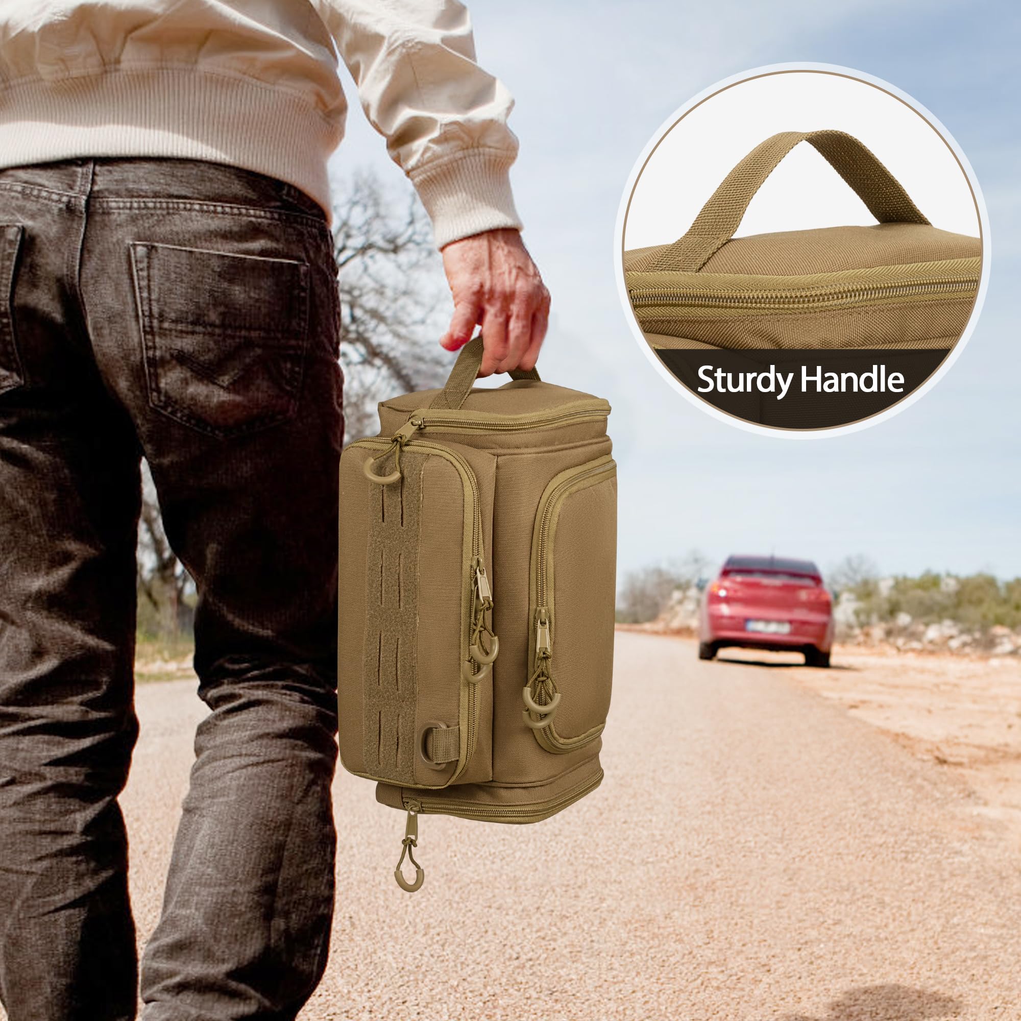 Trousse tattica da uomo, borsa igienica da appendere, organizer da viaggio per rasatura, accessori per la doccia e articoli da toeletta (borsa vuota), Cachi