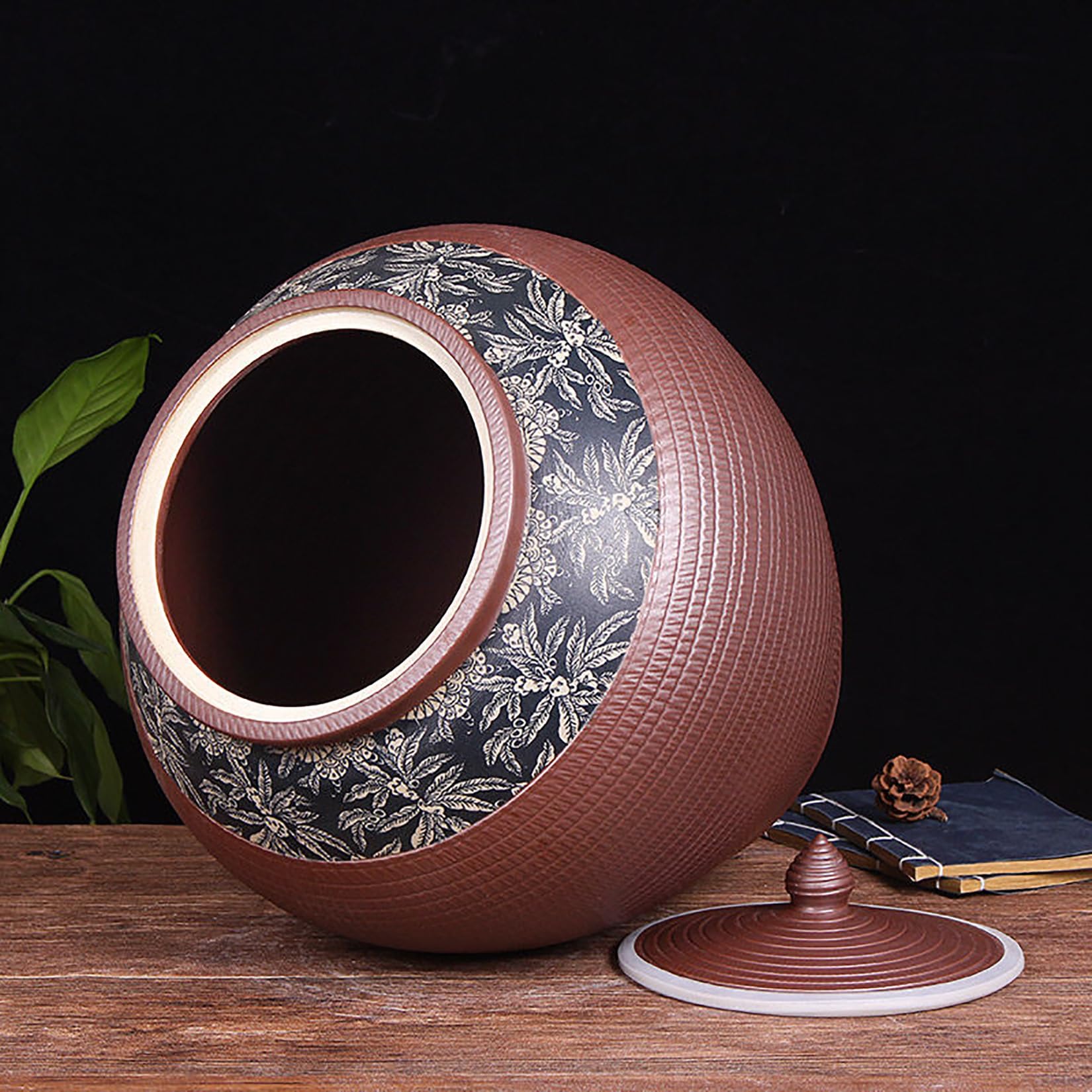 Duży Ceramiczny Pojemnik Na Ryż Hermetyczny Ręcznie Robiony Słoik Kuchenny Dozownik Zboża Ze Szkliwem Piecowym Luksusowa Ozdoba Na Blat(Brown,10kg)