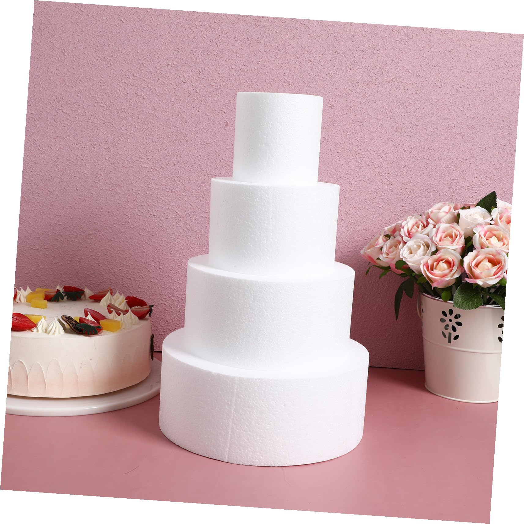 4 Stück Tortenattrappen Runde Schaumstoff für Hochzeit und Übung
