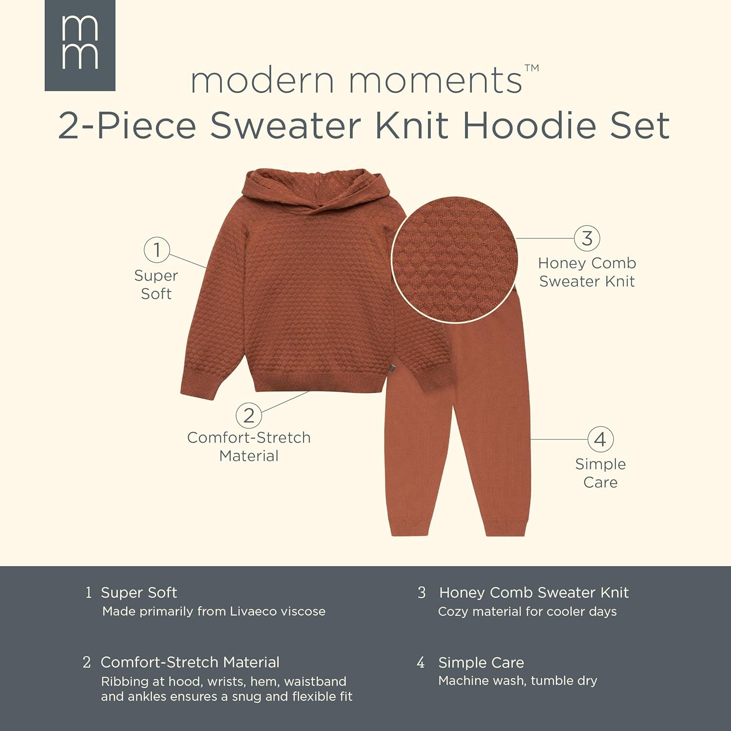 Modern Moments by Gerber Girls' Baby and Toddler Honey Comb Sweater Knit Top and Pant Set - Image 6