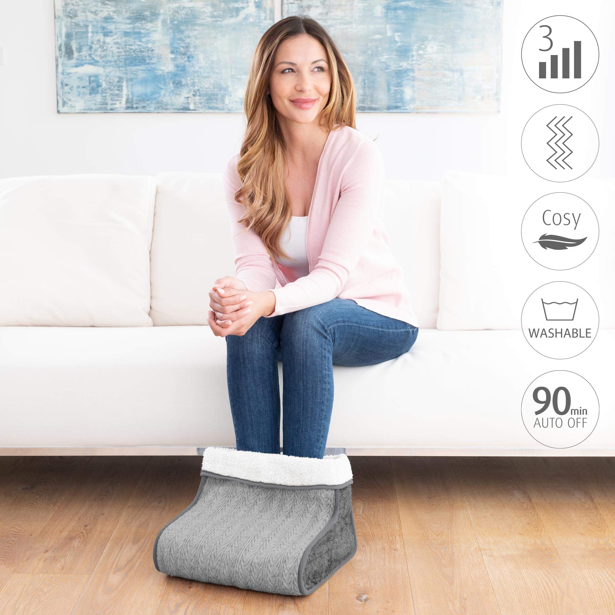 medisana FW 150 scaldapiedi in maglia, scaldapiedi elettrico, 3 impostazioni di temperatura, spegnimento automatico, protezione da surriscaldamento, soffice rivestimento interno lavabile