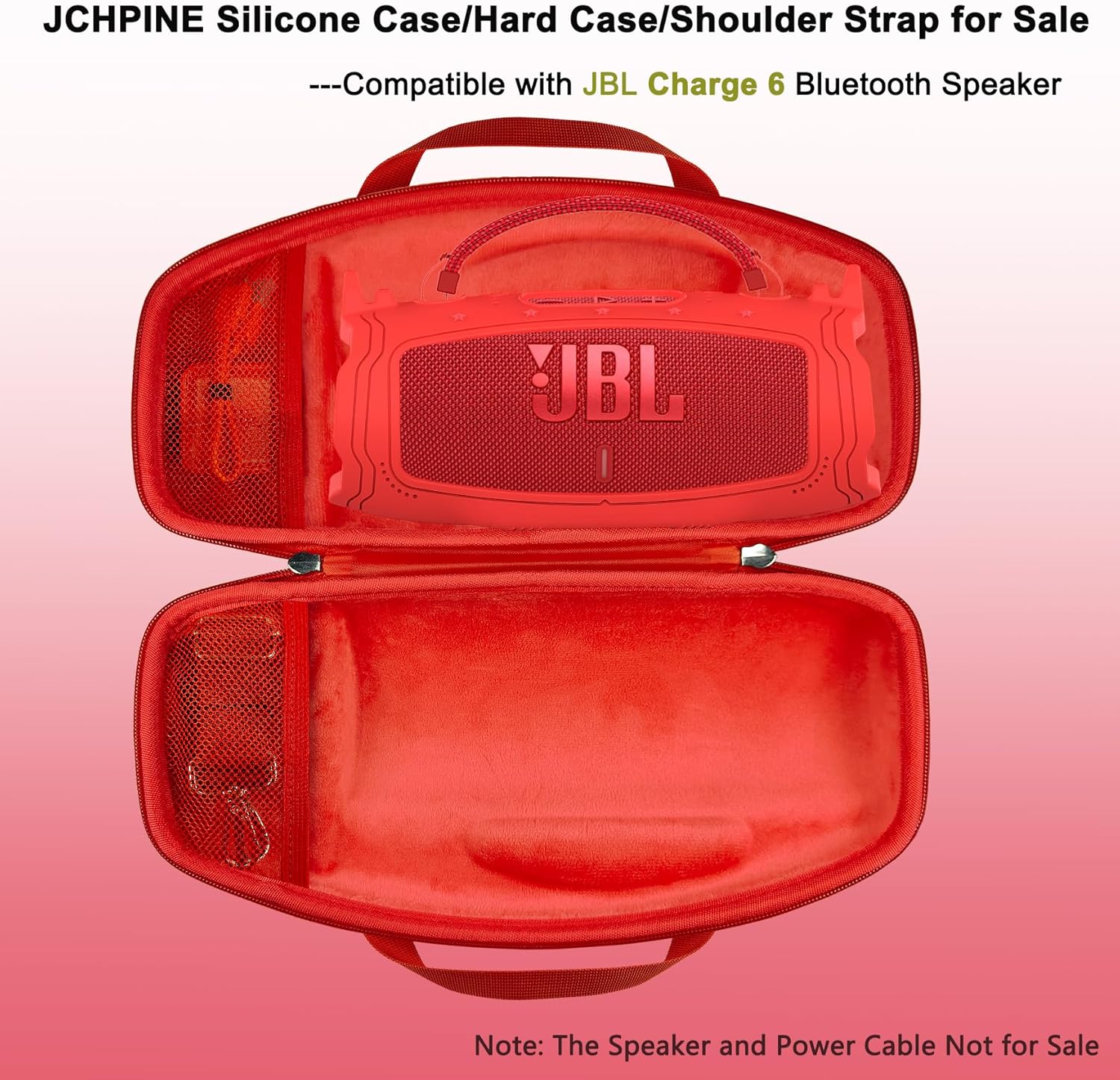 JCHPINE Silicone Cover and Hard Carrying Case for JBL Charge 6 Portable Bluetooth Speaker Accessories, Protective Cases for JBL Charge 6 AI Sound Bluetooth Speaker with Shoulder Strap (Red) - Image 2