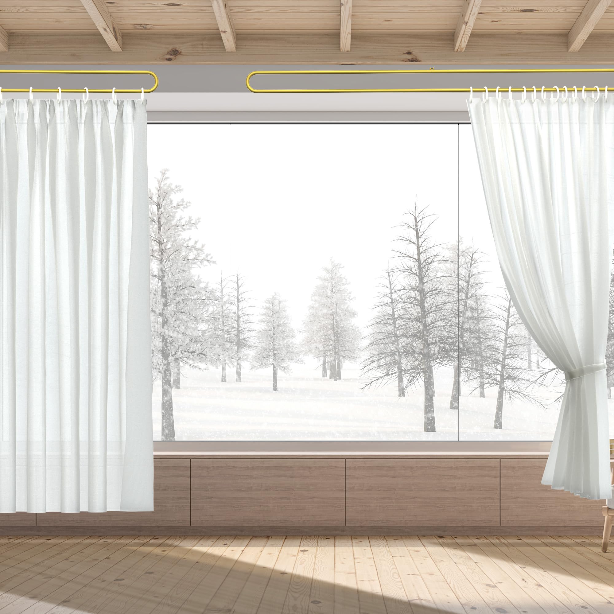 Cortinas de privacidad para divisor de habitación, cortina de privacidad montada en la pared con soporte de metal, cortinas divisoras de habitación portátiles en forma de U para sala de estar 3