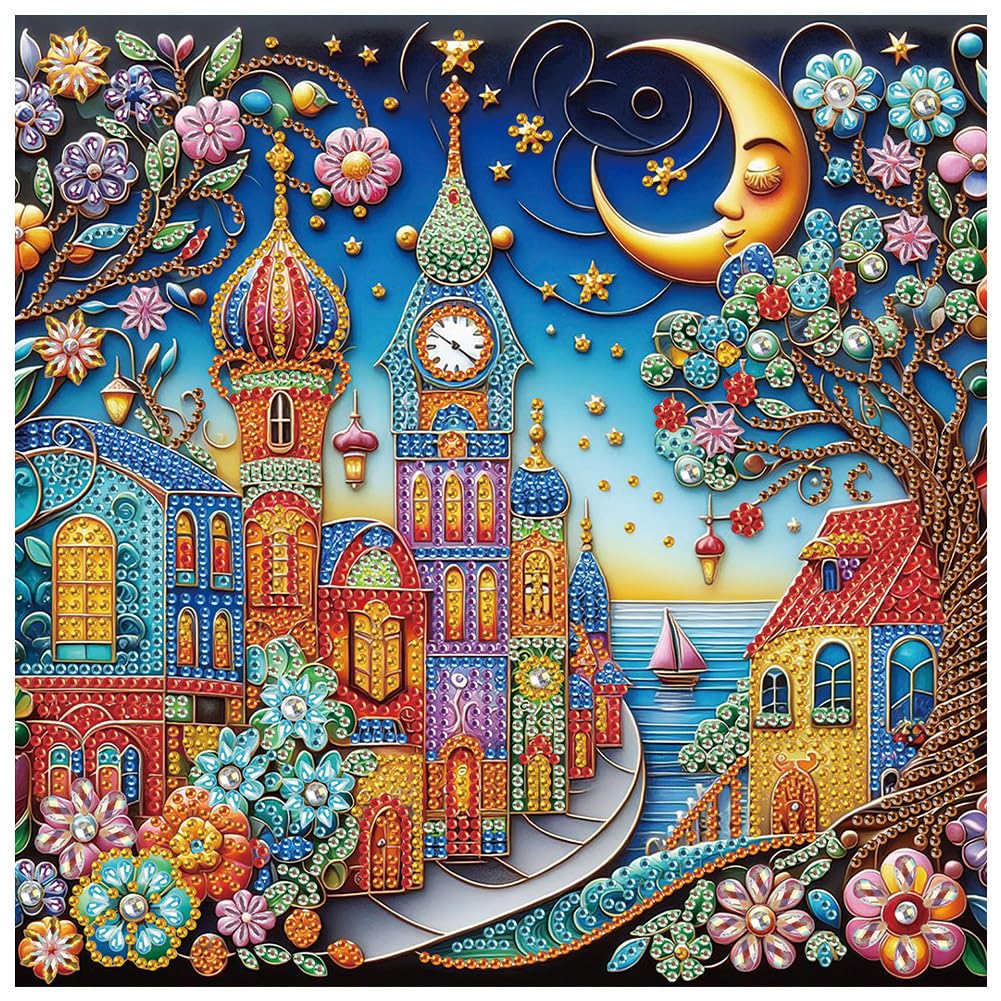 Kulvci Scenery Diamond Painting Kits, Castle 5D Special Shape Diamond Art Kits for Adults, Crystal Rhinestones Art Craft for Beginners DIY Home Wall Decor Gift, 12 × 12 inch