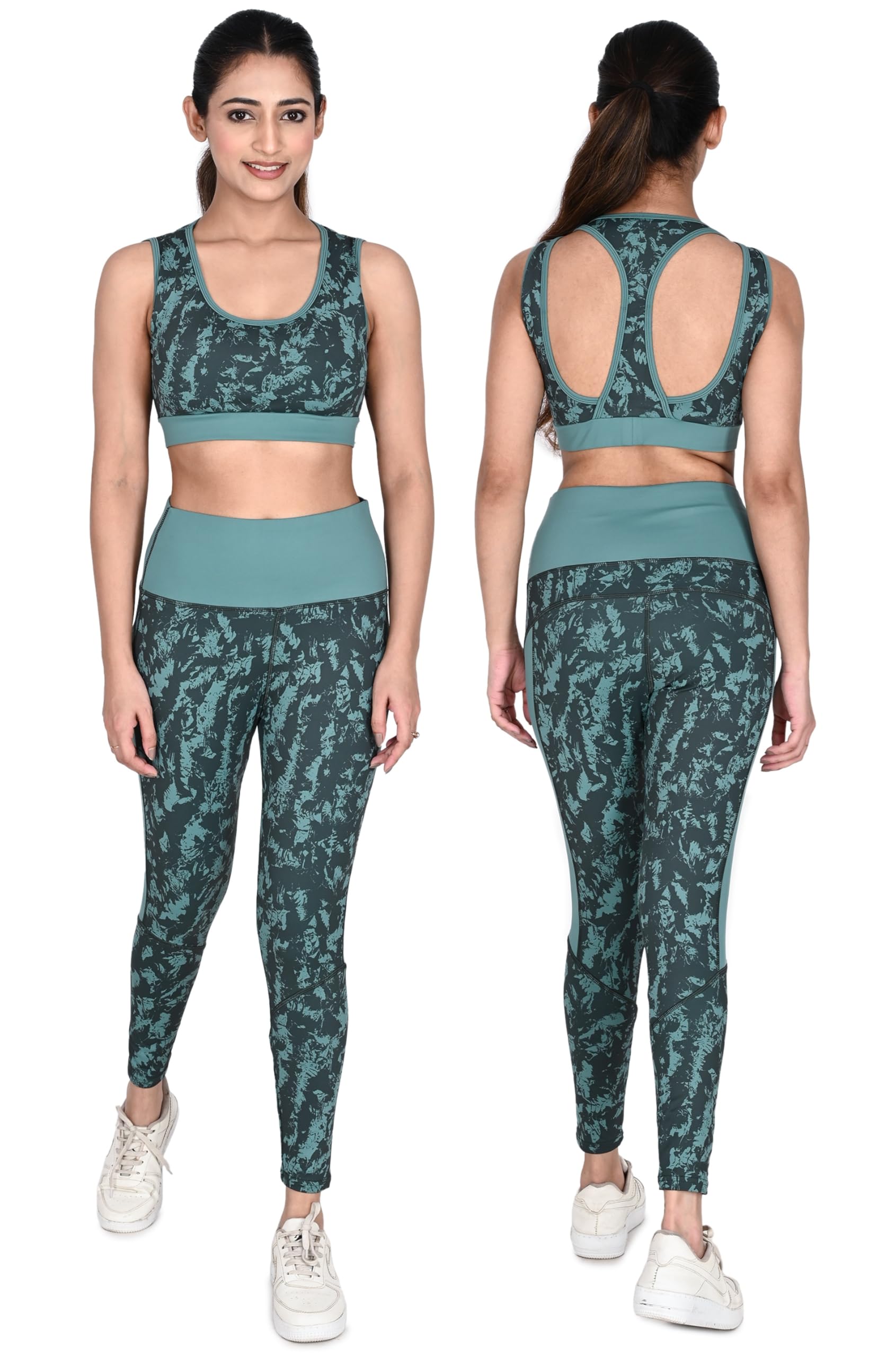 High Waist Stretchable Gym Tights and Stylish Bra Gym wear/Active Wear Yoga Flair Pants Dance Womens Workout Tights and Top Stretchable Sportswear Set-image-32
