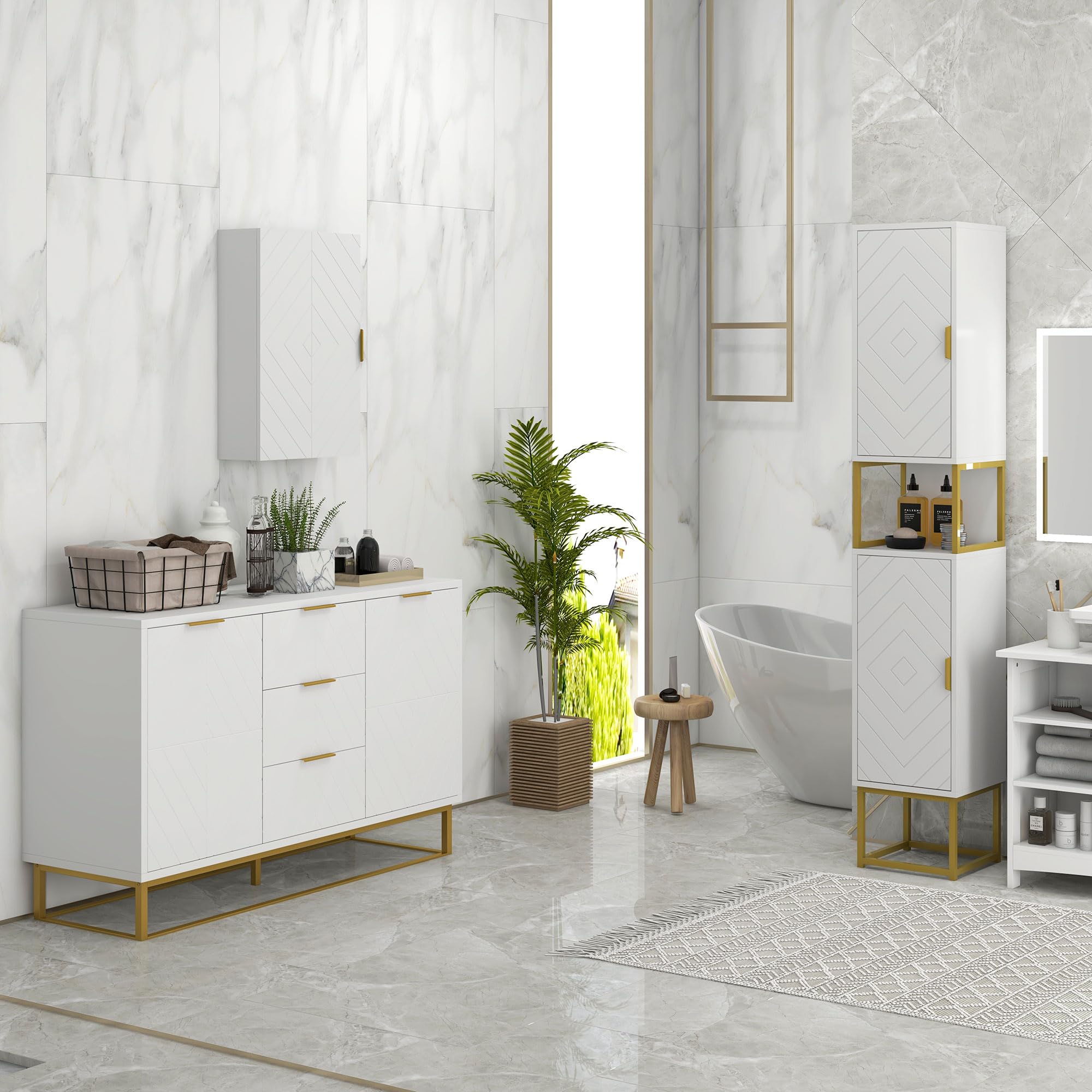 kleankin Armoire Murale de Salle de Bain- Meuble de Rangement - avec étagère réglable - dim. 40L x 15l x 60H cm Blanc