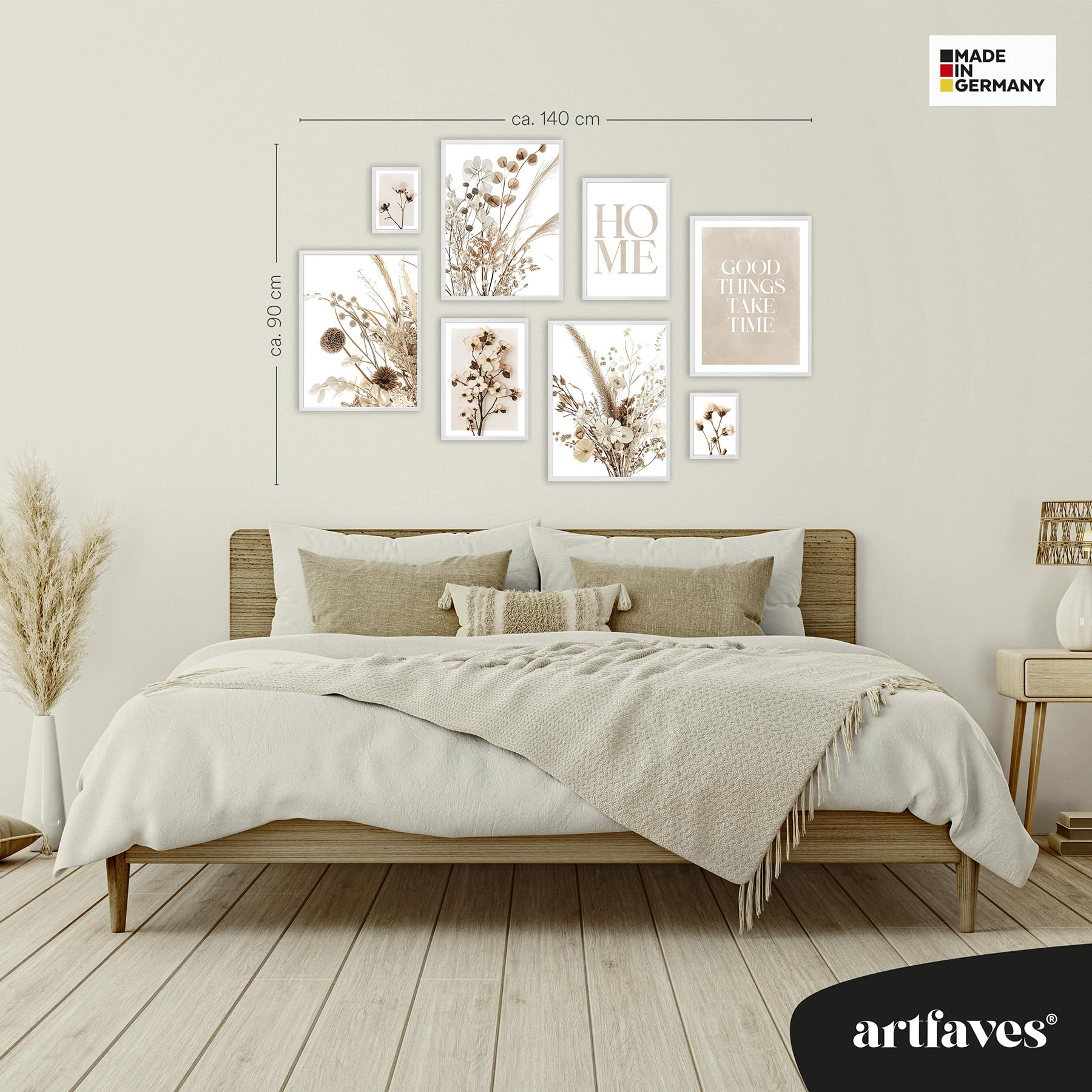ARTFAVES® Set di poster con fiori secchi, decorazione da parete in più pezzi per soggiorno e camera da letto, 8 quadri moderni da parete beige, fiori secchi, fiori, boho, beige-marrone, senza cornice
