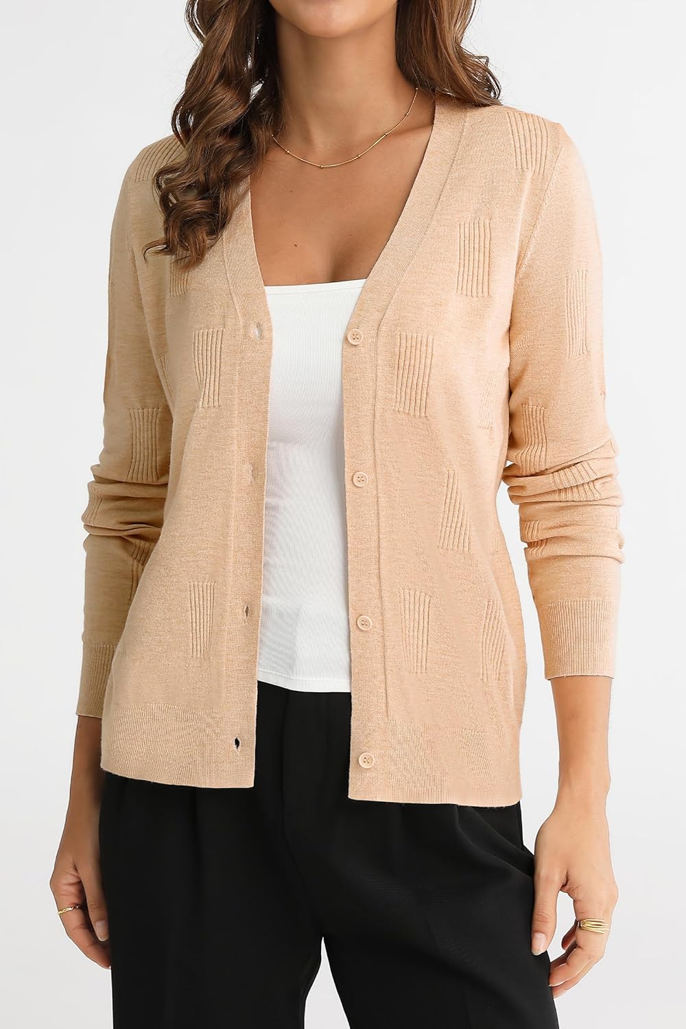 Women's Lightweight Ribbed Knit Cardigan Sweater V Neck Button Down Long Sleeve Soft Dressy Casual Layering Top - Image 3