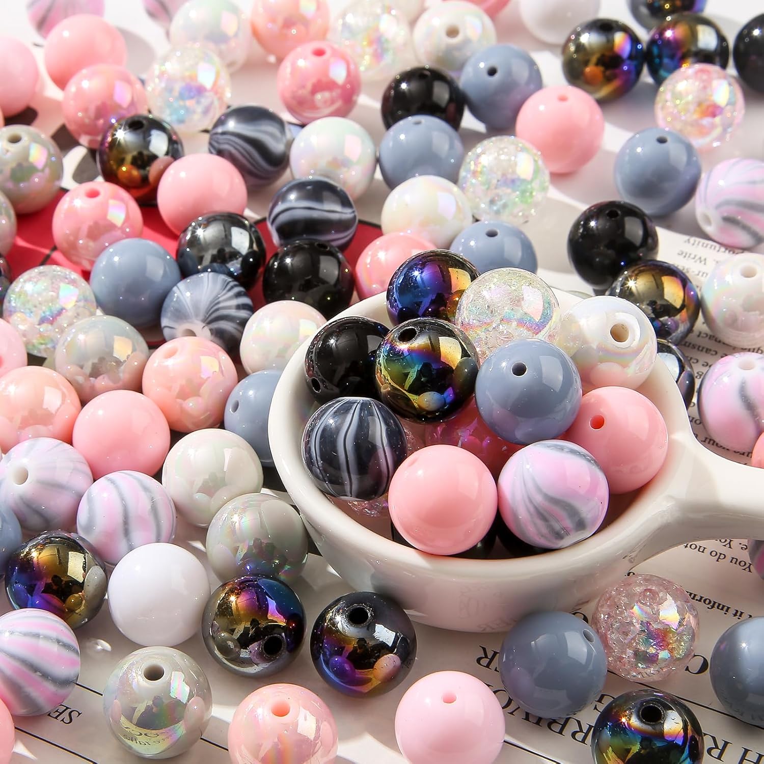16mm Acrylic Beads 100pcs Ab Pink&Black Bead Pen Bubblegum Beads DIY Beading Hairband Bracelets Necklace Craft for DIY Jewelry Making (Grey&Pink&Black) - Image 3