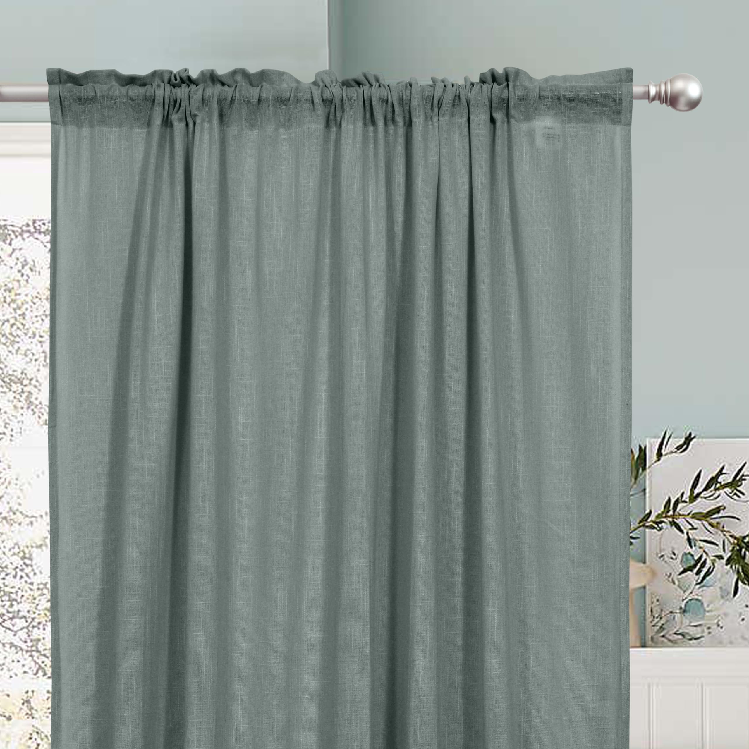 THE LINEN COMPANY Cotton Linen Sheer Window Curtains with Rod Pocket, Semi Transparent Light Filtering Drapes for Living Room & Bedroom, Light Grey, 5 Feet, Pack of 1