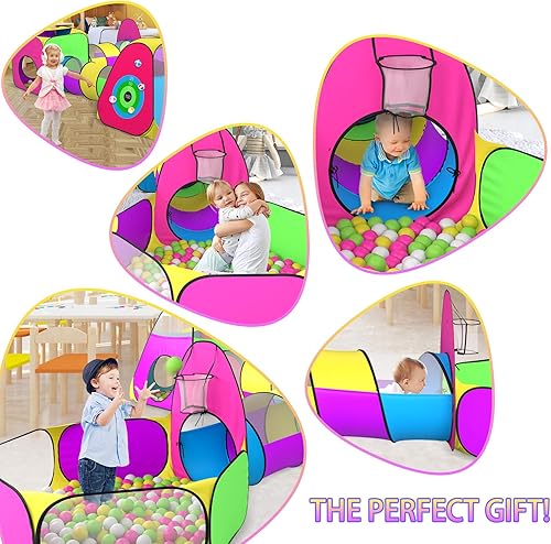 Miniatura 4 de Tienda de campaña infantil para niños con 1 bola de bebé 2 túneles de arrastre de bebé 2 tiendas emergentes juguetes de casa de juegos para niños y