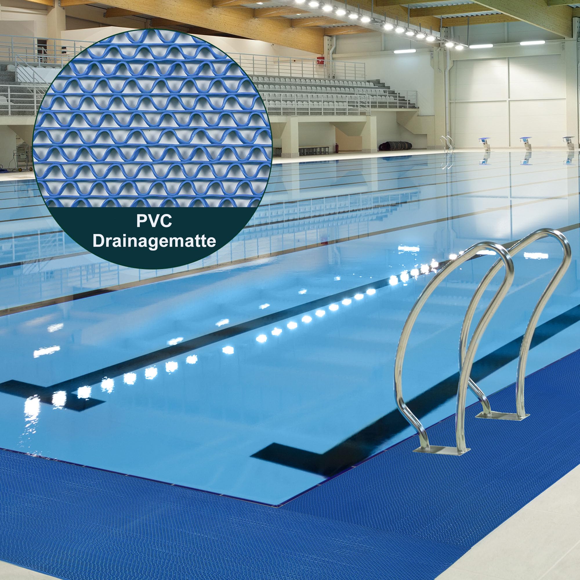 Alfombrilla de drenaje por metros, 500 x 90 cm, antideslizante, 5,5 mm | Alfombrilla antideslizante de drenaje de PVC, para baño, cocina, piscina, color azul