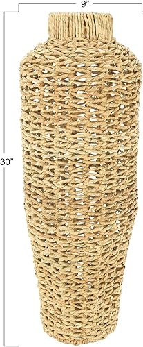 Miniatura 5 de Creative Co-Op Jarrón de piso de ratán y jacinto de agua tejido a mano de 30 pulgadas de alto, beige