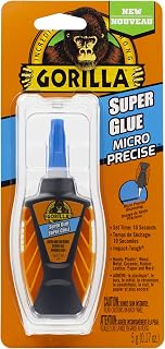 Gorilla Micro Precise Super Glue, Cyanoacrylate Glue, Fast Setting, Precise Dispensing Tool, Anti-Clog Cap, Clear, (0.19 oz/5 g, Pack of 1), 6621502