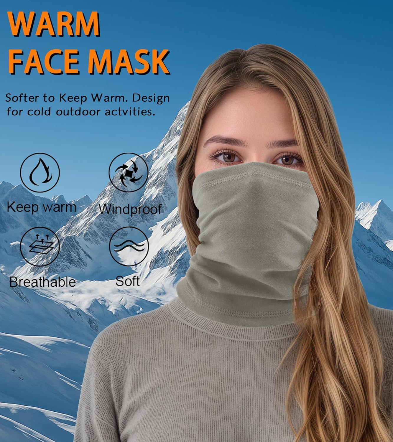 Neck Gaiter, Winter Face Mask Cover, Fleece Windproof Cold Weather Scarf for Men, Women - Image 3