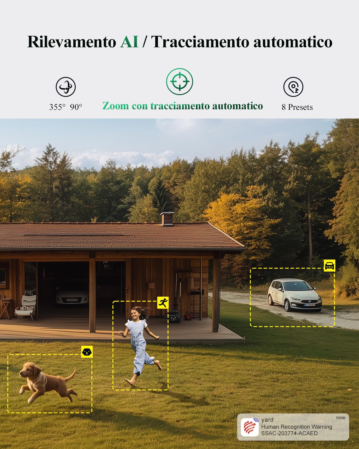 Ctronics 4K Zoom Ibrido 10X Telecamera, Doppio Obiettivo, WiFi 2,4/5GHz | Tracciamento e Zoom Automatici, Rilevamento di Persone/Veicoli/Animali, 256GB TF/Cloud/FTP/NAS, 35m Visione Notturna a Colori